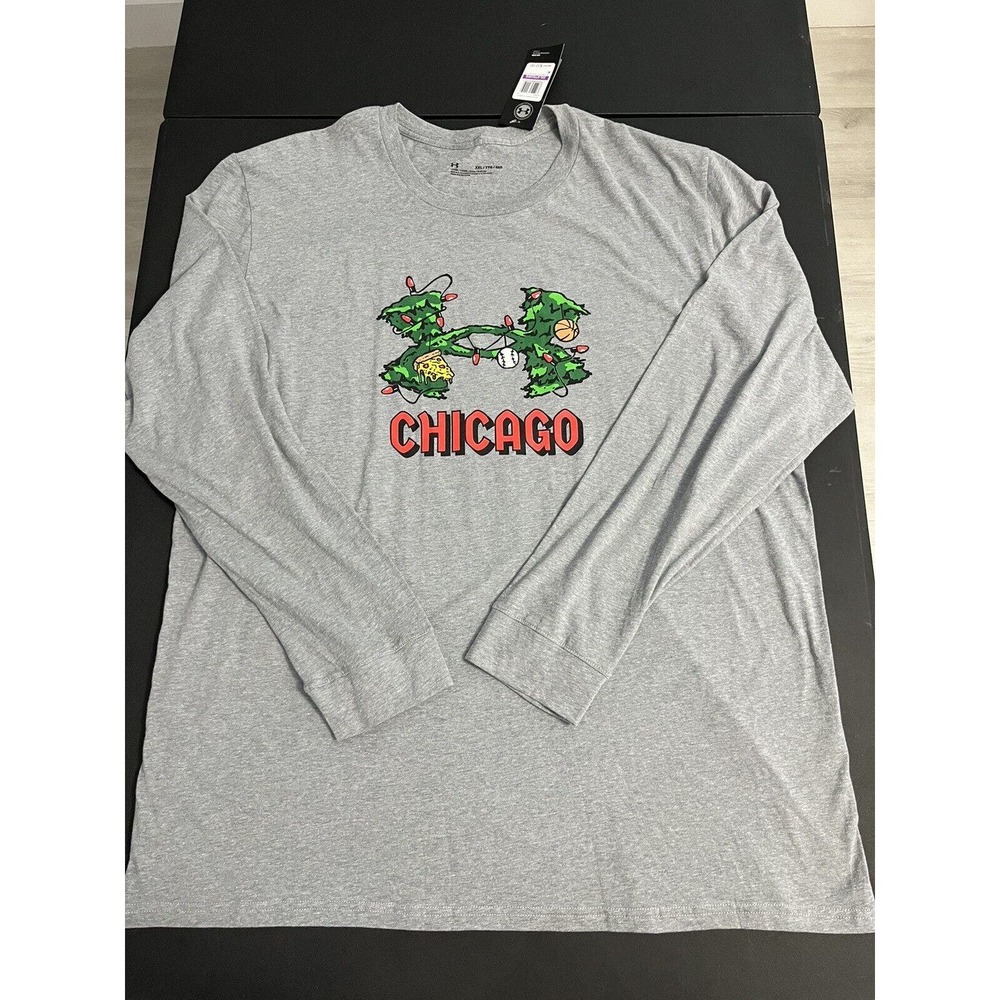 NWT Under Armour 2XL XXL Adult Shirt Long Sleeve Gray Chicago Sports Mens
